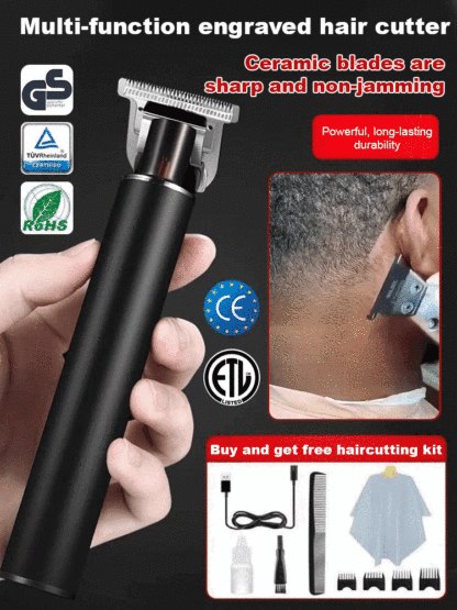 【Electric Sculpting Hair Clipper】 Sharp, snag-free stainless steel T-shaped blades, 55dB quiet and scalp-friendly, with four tooth types for precise scissor cuts and notches. 2-hour fast charge for 120 minutes of battery life, and removable, washable head