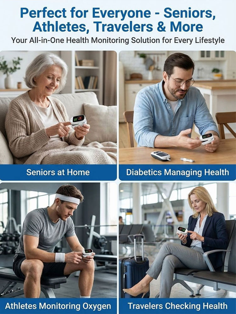 [24-Hour Health Monitoring] With an accuracy rate of up to 99%, this device requires no blood draws or injections, measuring blood glucose, blood pressure, and blood oxygen levels in just 3 seconds.