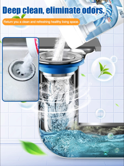 【💧💥Instant Dissolve】🥇Powerful Drain Cleaner💥🦠Removes 99.9% of blockages and odors⚡Quickly unclogs blockages, eliminates odors, sterilizes, prevents clogging, gentle and non-corrosive, does not damage pipes