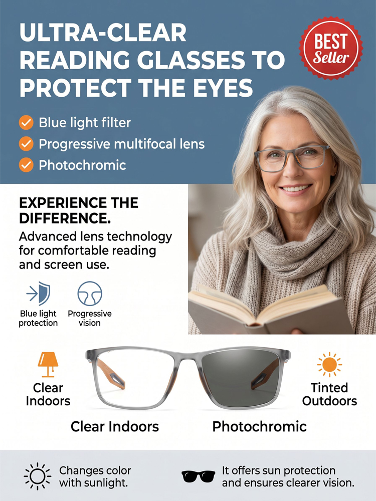 AI intelligently detects and adjusts to any prescription, suitable for both nearsightedness and presbyopia, with free adjustment from 100° to 1000°, effectively blocking 99.9% of blue light and sunlight glare, and reducing eye fatigue by 98%.