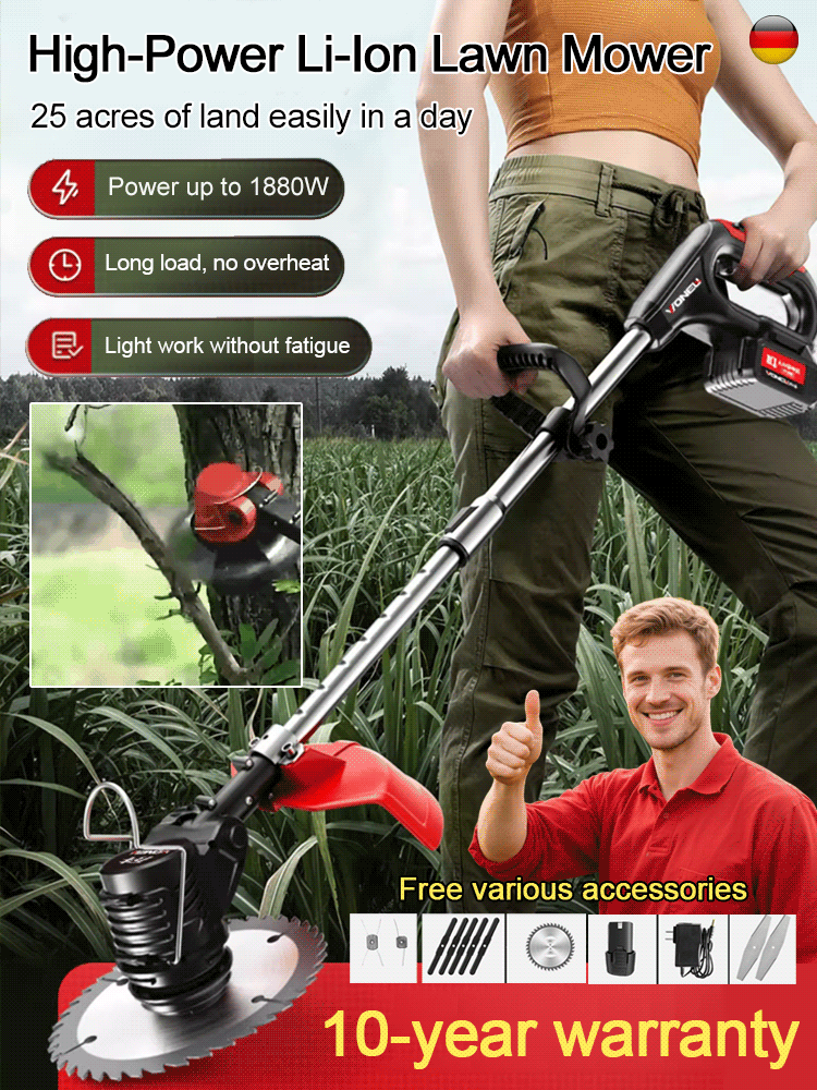 🔥🔥🔥The cordless lawn mower imported from Germany does not require a power cord and does not consume oil, saving a lot of fuel costs. It can quickly mow a 1,000 square meter garden in 3 minutes.