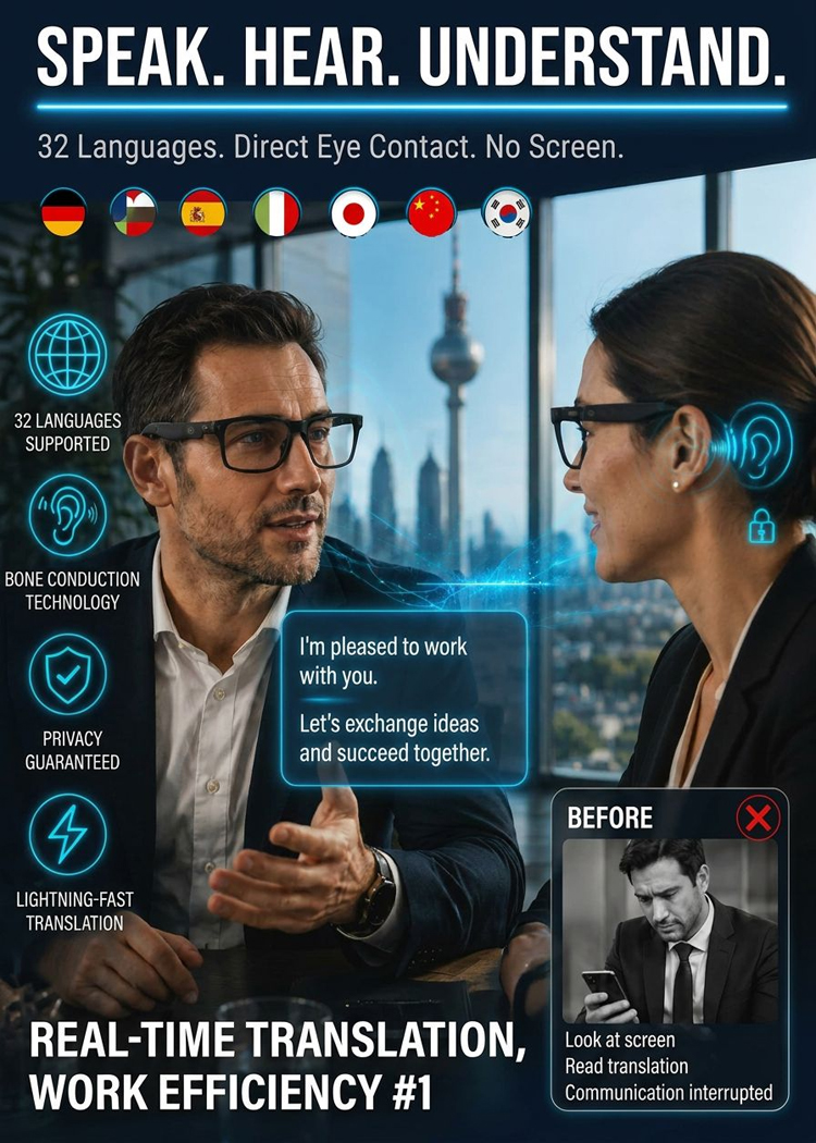 Titanium AI Smart Glasses 4K Ultra-HD Adaptive Autofokus, Photochromic UV400 & AR Navigation