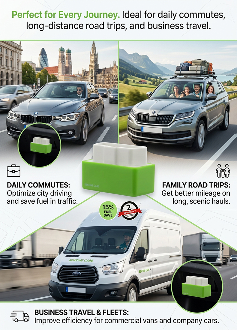 【Save up to 40% on fuel costs】Works with all vehicles, plug and play, effective in 30 seconds, 100% compliant and legal. Unleash powerful acceleration and save fuel in real time. Compatible with all cars, SUVs, trucks, and diesel vehicles.