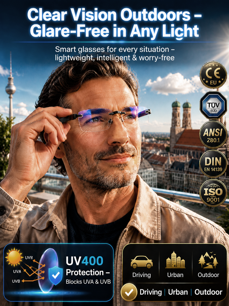 4-in-1 Auto-Adjusting Smart Glasses (Buy 1 Get 1 FREE) Photochromic UV400, Blue Light & 180° Bendable Frame