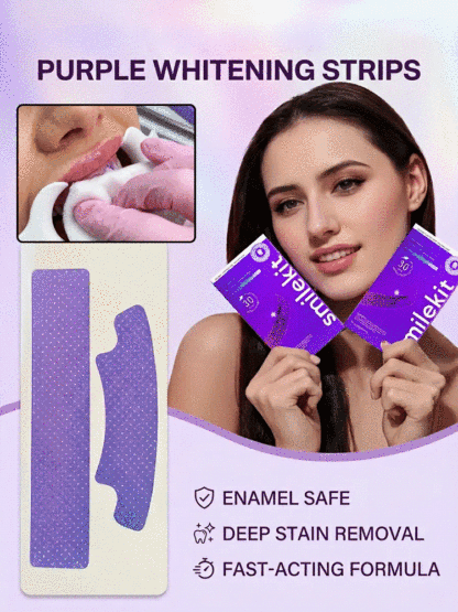Purple teeth whitening strips, effectively whitens teeth in 3 days with light-based whitening technology, medical-grade cold light whitening, powerfully removes tea, tobacco, and coffee stains.
