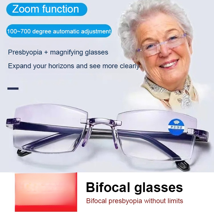 👓100°-700° intelligent auto zoom, one lens handles both near and far vision💥100% blue light protection to reduce eye strain, aviation-grade lens material, wear-resistant and drop-resistant✅will last for 20 years without breaking.