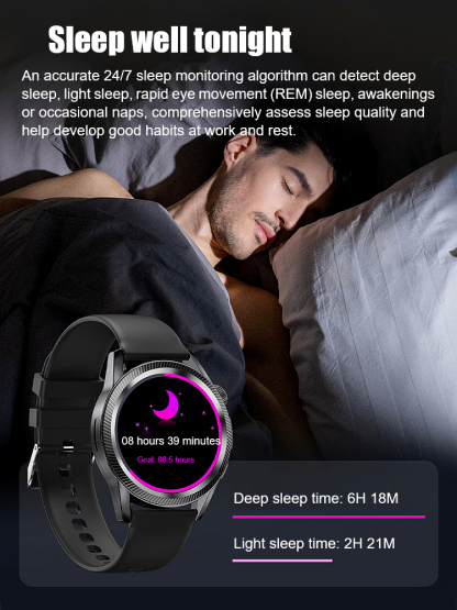 Non-invasive blood glucose monitoring watch, monitors your health 24 hours a day, detecting heart rate, blood pressure, blood oxygen, and sleep. Waterproof and sweatproof, durable for 30 years.