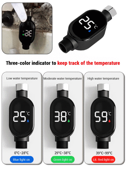 【⚡No electricity required all year round】LED real-time temperature display🔴Fully waterproof and leak-proof for enhanced safety, compatible with all faucet models✅😊Reaches 38°C in 3 seconds, adjustable up to 100°C