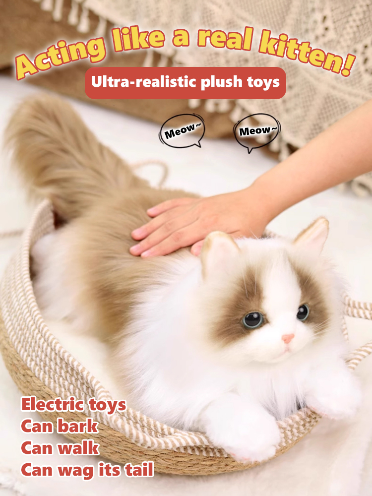 🎁🎁🎁【AI Smart Toy】The best gift for children, with built-in voice response and walking mode, short plush feels as soft as a cloud, built-in safe battery