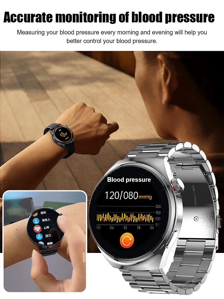 Non-invasive blood glucose monitoring watch, monitors your health 24 hours a day, detecting heart rate, blood pressure, blood oxygen, and sleep. Waterproof and sweatproof, durable for 30 years.