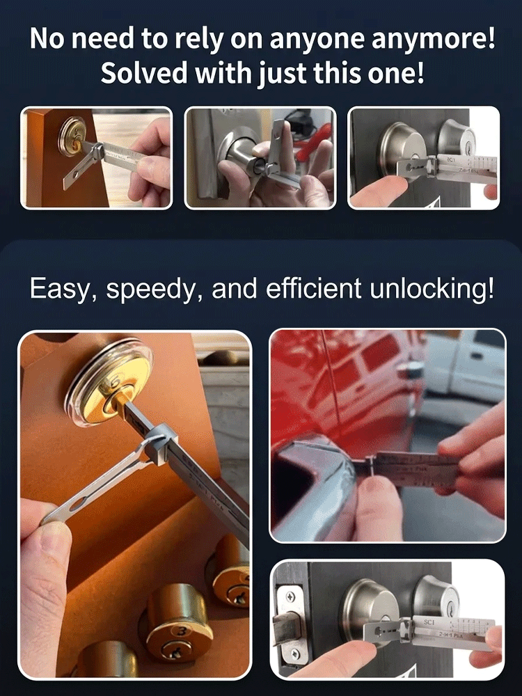 Military-grade stainless steel lock picking tools; open all locks in 30 seconds, no need to hire a professional, durable for 30 years without rust, 10-year warranty.
