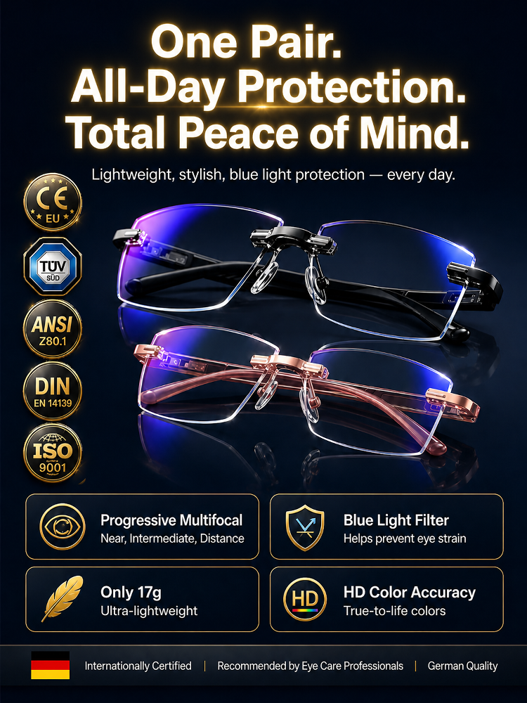 4-in-1 Auto-Adjusting Smart Glasses (Buy 1 Get 1 FREE) Photochromic UV400, Blue Light & 180° Bendable Frame