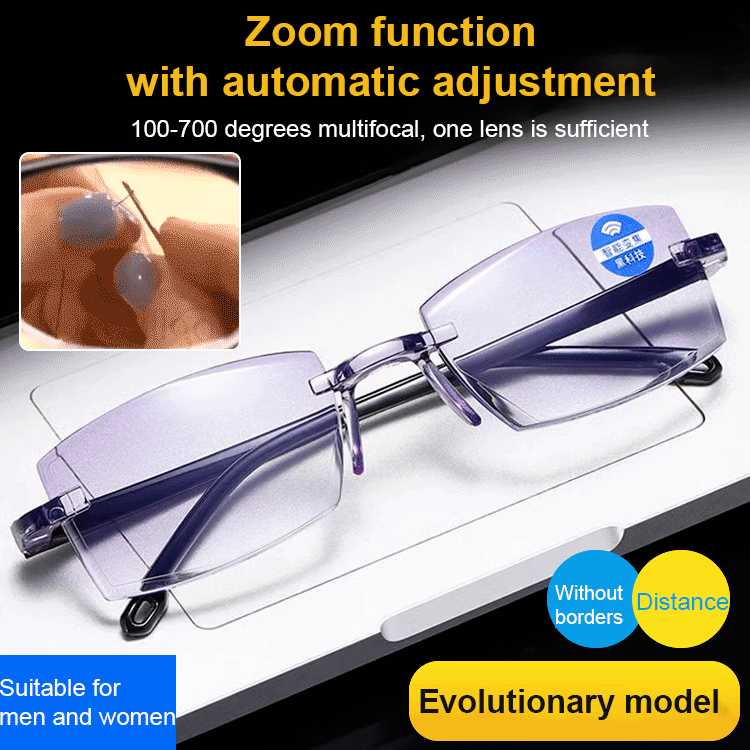👓100°-700° intelligent auto zoom, one lens handles both near and far vision💥100% blue light protection to reduce eye strain, aviation-grade lens material, wear-resistant and drop-resistant✅will last for 20 years without breaking.