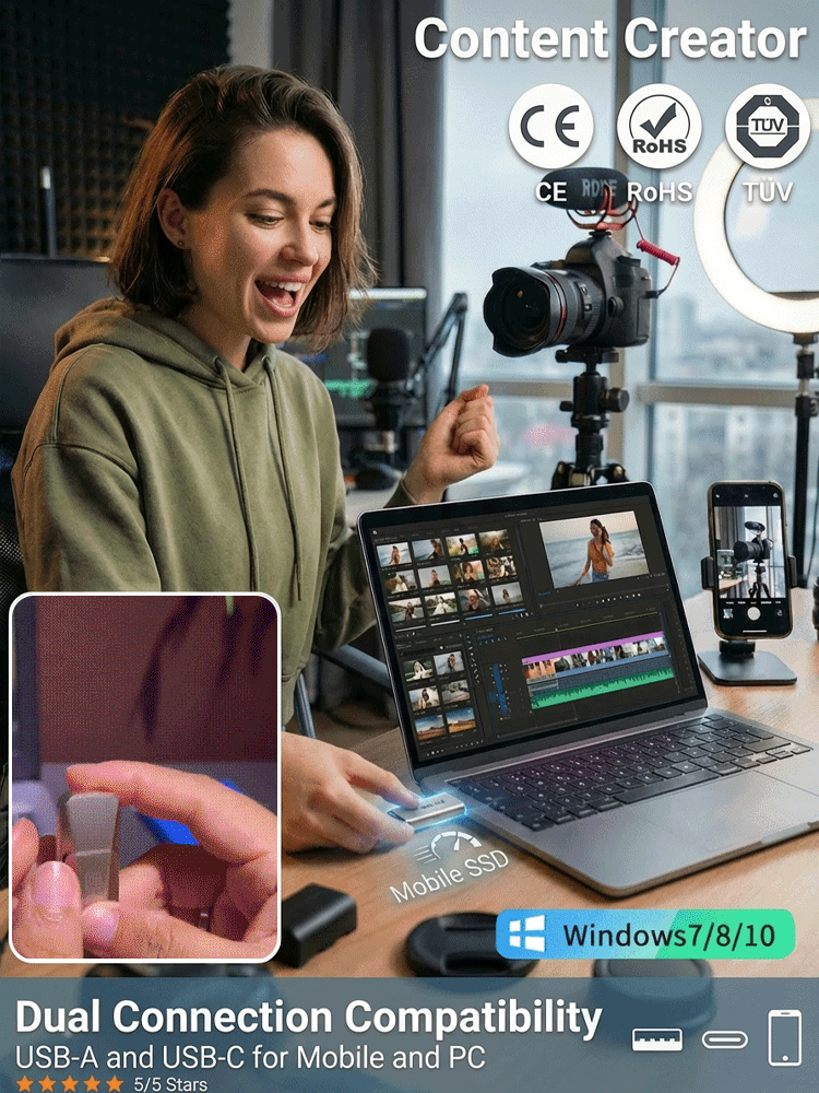 ⚡64TB Ultra-High-Speed ​​High-Capacity Portable Solid State Drive✅USB 3.2 + Type-C Dual Interfaces📱Compatible with Multiple Devices and Systems⚡4K Video Transfer Speeds Up to 550MB/s, German Imported Zinc Alloy Shell, Waterproof and Shockproof