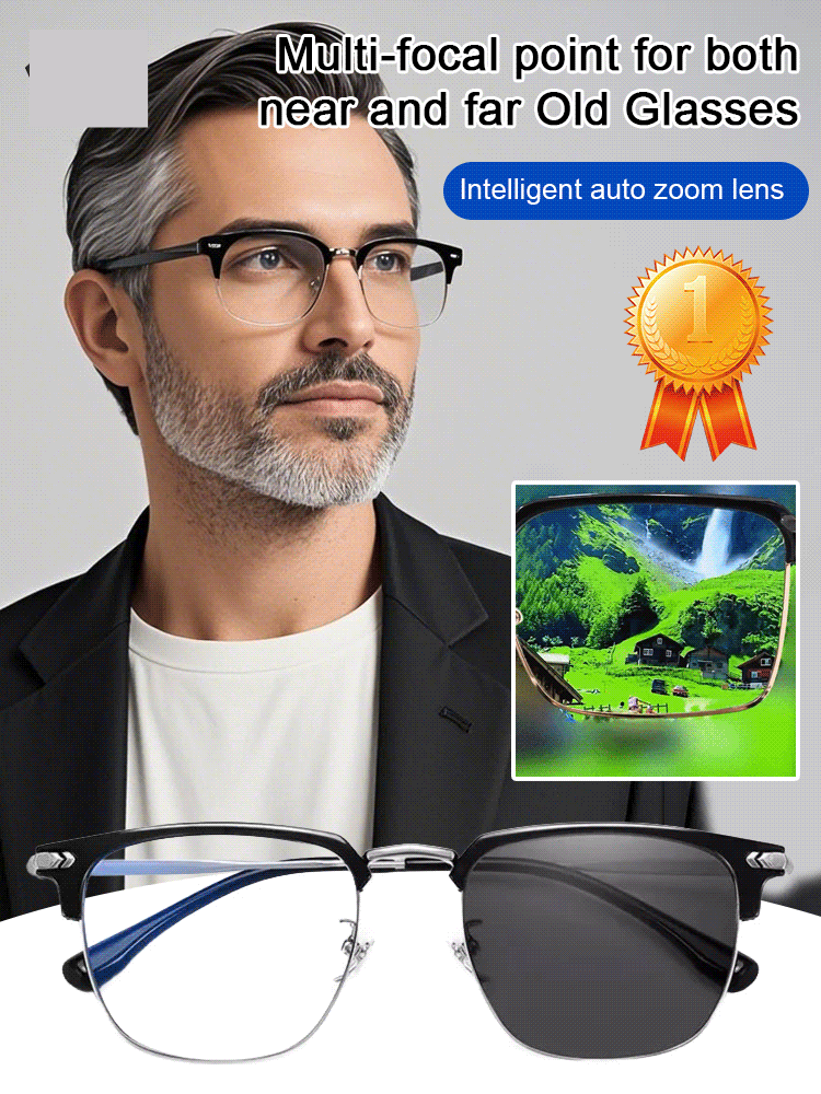 German smart zoom reading glasses, no prescription required, suitable for presbyopia and nearsightedness, no need to remove, for both near and far vision, with blue light protection.