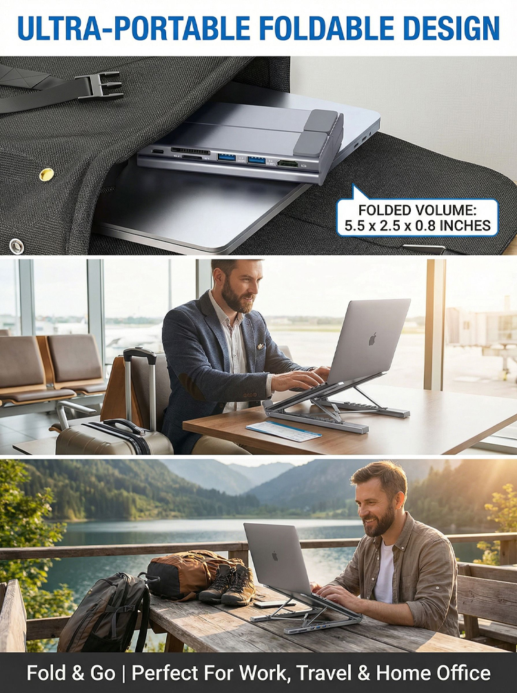🔥9-in-1 Aluminum Alloy Dock Stand, ✅Ergonomic Elevating Stand｜Corrects poor posture, effectively relieves neck fatigue from prolonged sitting, and eliminates shoulder and neck strain