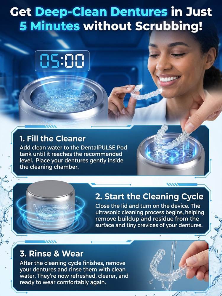 Deep-Clean Your Dentures in Just 5 Minutes: Professional Ultrasonic + UV Technology Kills 99.9% of Bacteria 🦷