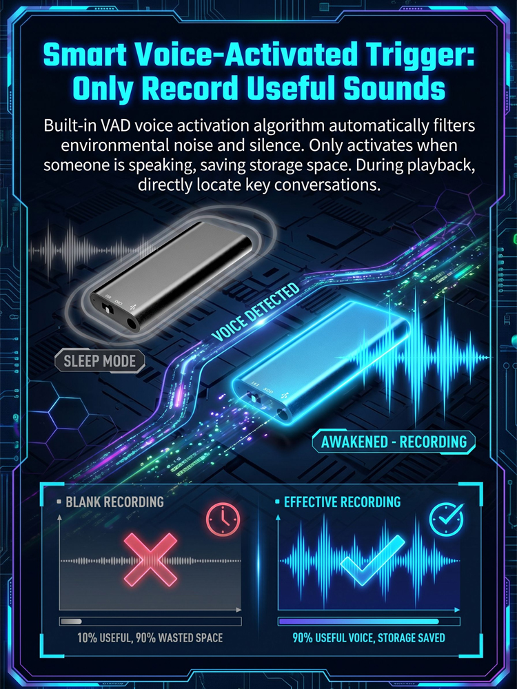 [300-hour battery life] One-click hidden voice recorder