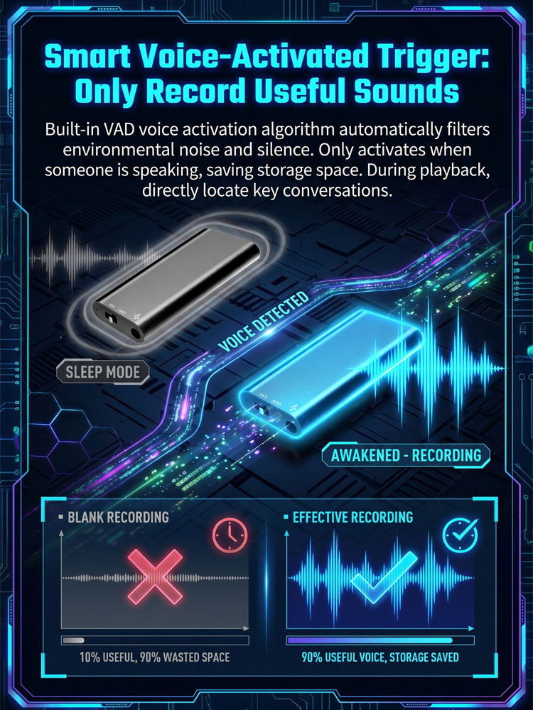 [300-hour battery life] One-click hidden voice recorder