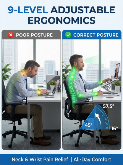 🔥9-in-1 Aluminum Alloy Dock Stand, ✅Ergonomic Elevating Stand｜Corrects poor posture, effectively relieves neck fatigue from prolonged sitting, and eliminates shoulder and neck strain