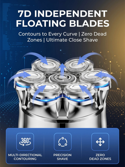99.99% UVC sterilization; multi-functional, meeting shaving needs for head, face, body, and intimate areas. 100% waterproof.
