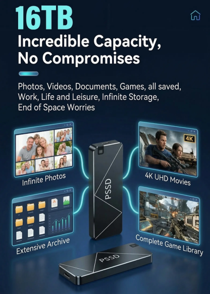 16TB Military-Grade Portable Hard Drive – Factory Price, Limited to 200 Units!