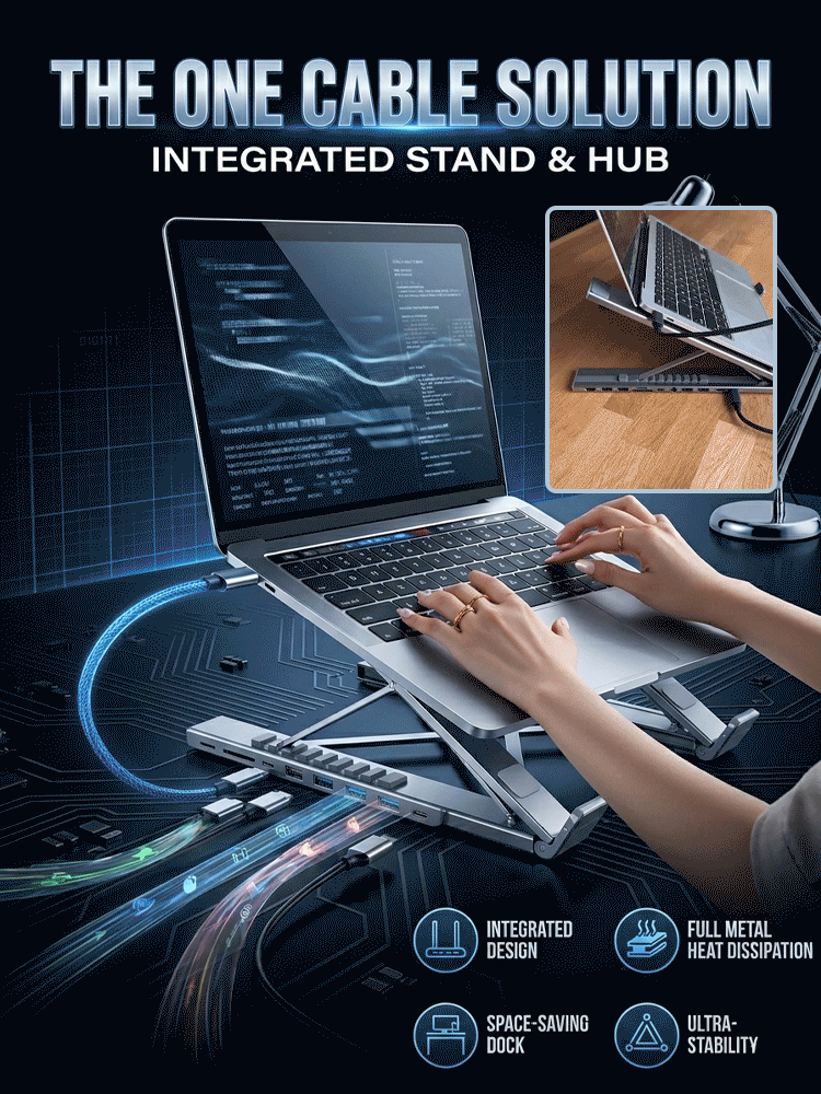 🔥9-in-1 Aluminum Alloy Dock Stand, ✅Ergonomic Elevating Stand｜Corrects poor posture, effectively relieves neck fatigue from prolonged sitting, and eliminates shoulder and neck strain