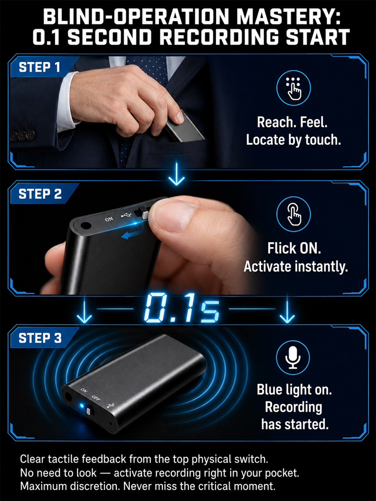 [300-hour battery life] One-click hidden voice recorder