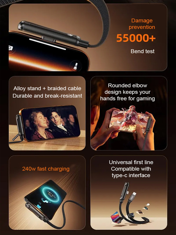 🥰Kabel 2 w 1 do szybkiego ładowania ze stopu cynku | Pełne ładowanie 240 W | Oglądanie i jednoczesne ładowanie bez przegrzania🎊