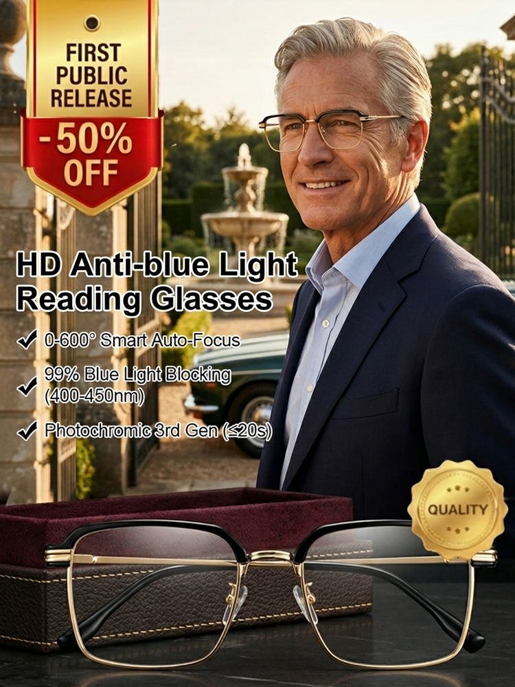 💎【Say Goodbye to Expensive Treatment Costs】Intelligent Zoom Progressive Lenses | Auto-focus for Myopia and Hyperopia | Four-in-one function, including sunglasses and blue light filtering lenses