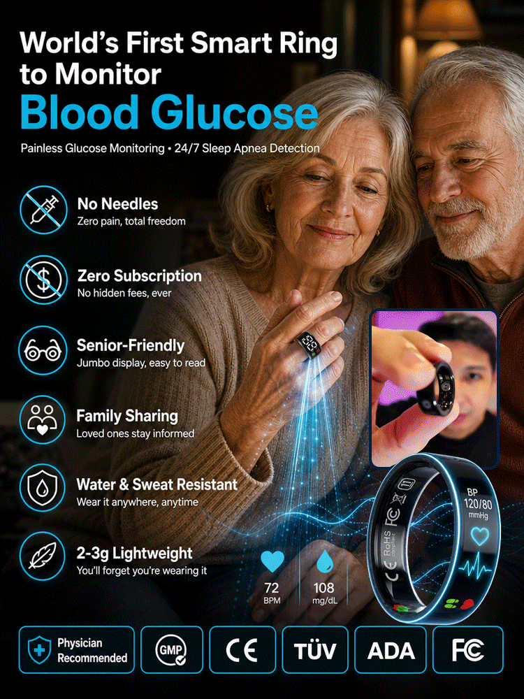 👨‍⚕️【Cutting-Edge Silicon Valley Technology】Say Goodbye to Needle Pain! Precise 24/7 Monitoring: A single smart ring tracks your blood pressure and blood sugar trends. Your personal health manager worth millions! 💎