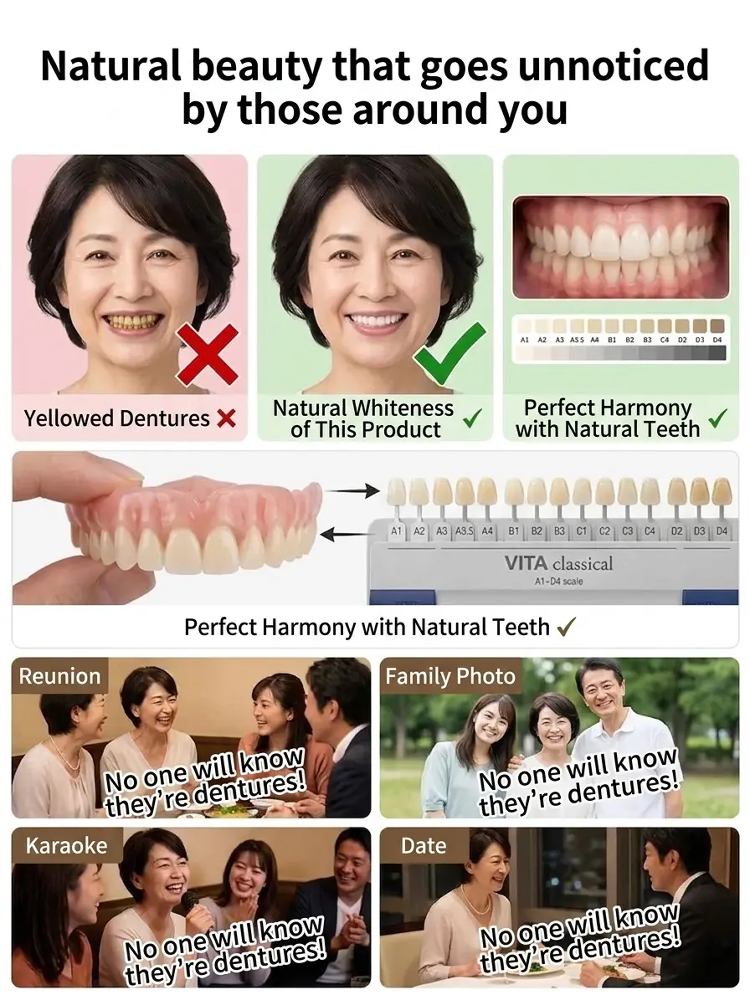🔬 Obtenez instantanément un « sourire hollywoodien » parfait en une seule seconde ! Dites adieu aux implants dentaires coûteux et douloureux. Moulées à l'eau chaude pour un ajustement sur mesure — confortables et faciles à porter, même pour les personnes