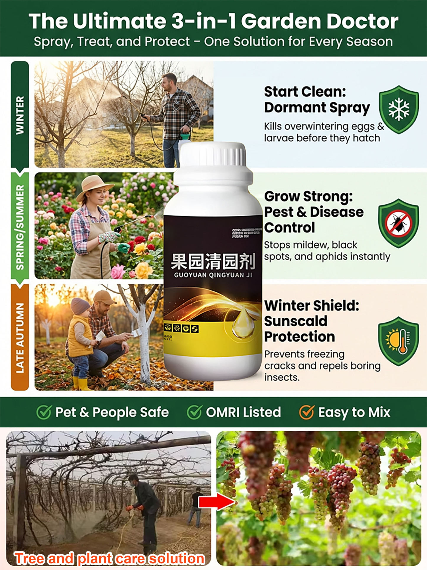 OMRI-certified 3-in-1 Dormant Spray: Instantly kills pests, diseases, and fungi.🍎