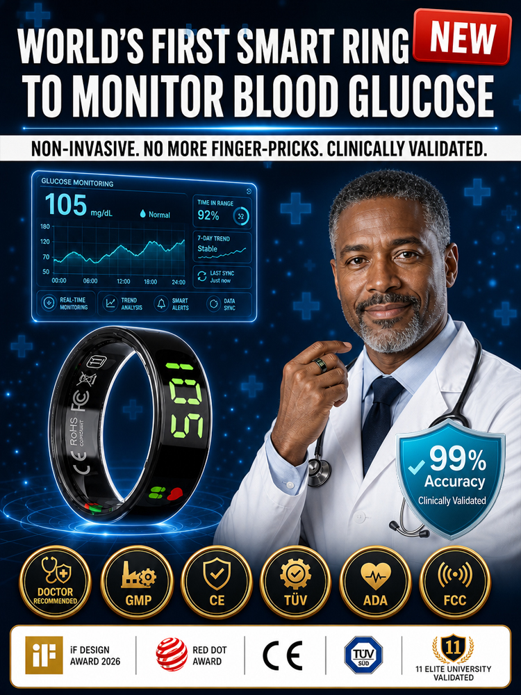 👨‍⚕️【Cutting-Edge Silicon Valley Technology】Say Goodbye to Needle Pain! Precise 24/7 Monitoring: A single smart ring tracks your blood pressure and blood sugar trends. Your personal health manager worth millions! 💎