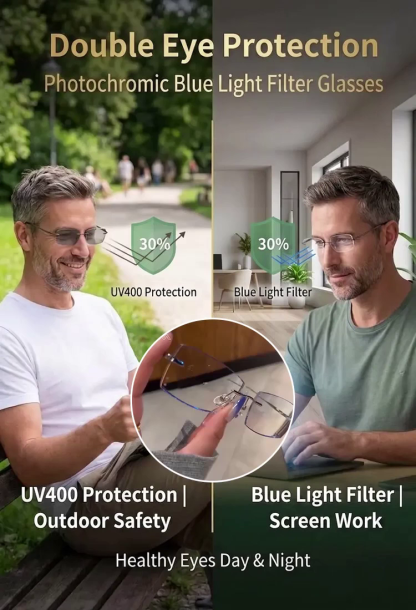 Clinically proven by the Eye Institute! 🏥  Blocks 99% of blue light 🛡️, instantly transforming into sunglasses outdoors! ☀️➡️🕶️