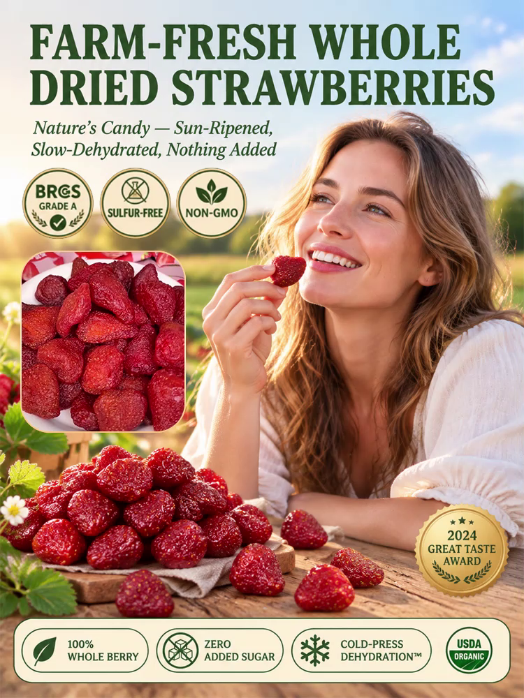 🚀 Premium Vitamin C-Rich Dried Strawberries: Reveal a radiant, healthy complexion every day—say goodbye to dullness and fatigue!