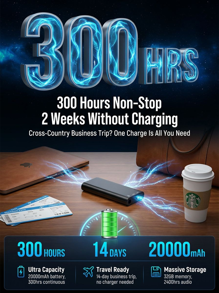 [300-hour battery life] One-click hidden voice recorder