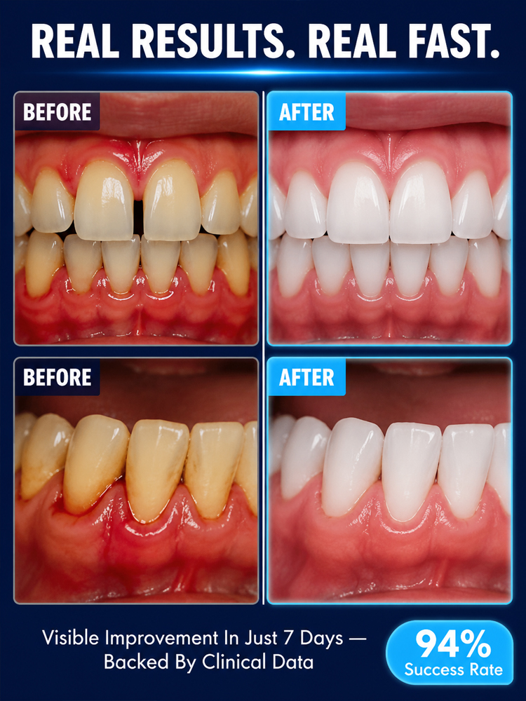 Erases away 10 years of old yellow stains. Seals unsightly gaps between teeth. Regain the youthful appearance of your 20s. Say goodbye to sensitivity and pain. Teeth as strong as iron.