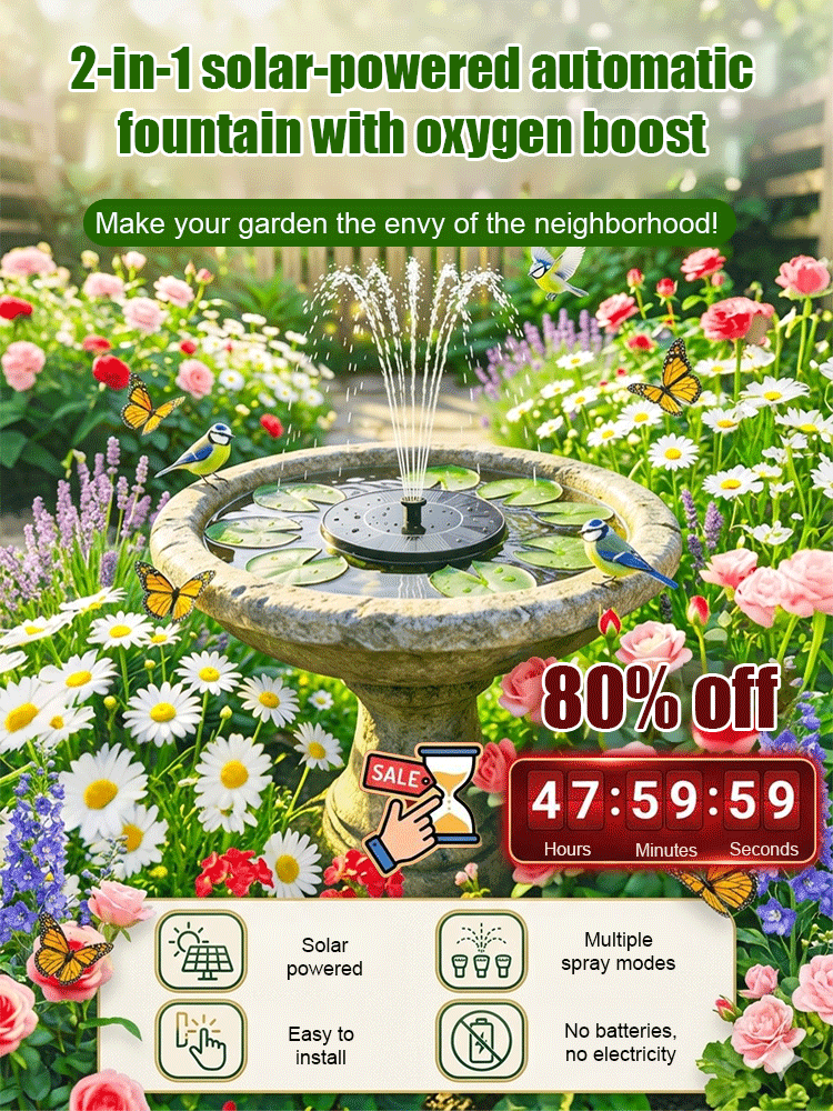 Say Goodbye to Electricity Bills! Zero Wiring! Transform Your Garden into a Private Oasis! Simply Add Water for Instant Spraying! This Fountain Instantly Attracts Beautiful Birds!