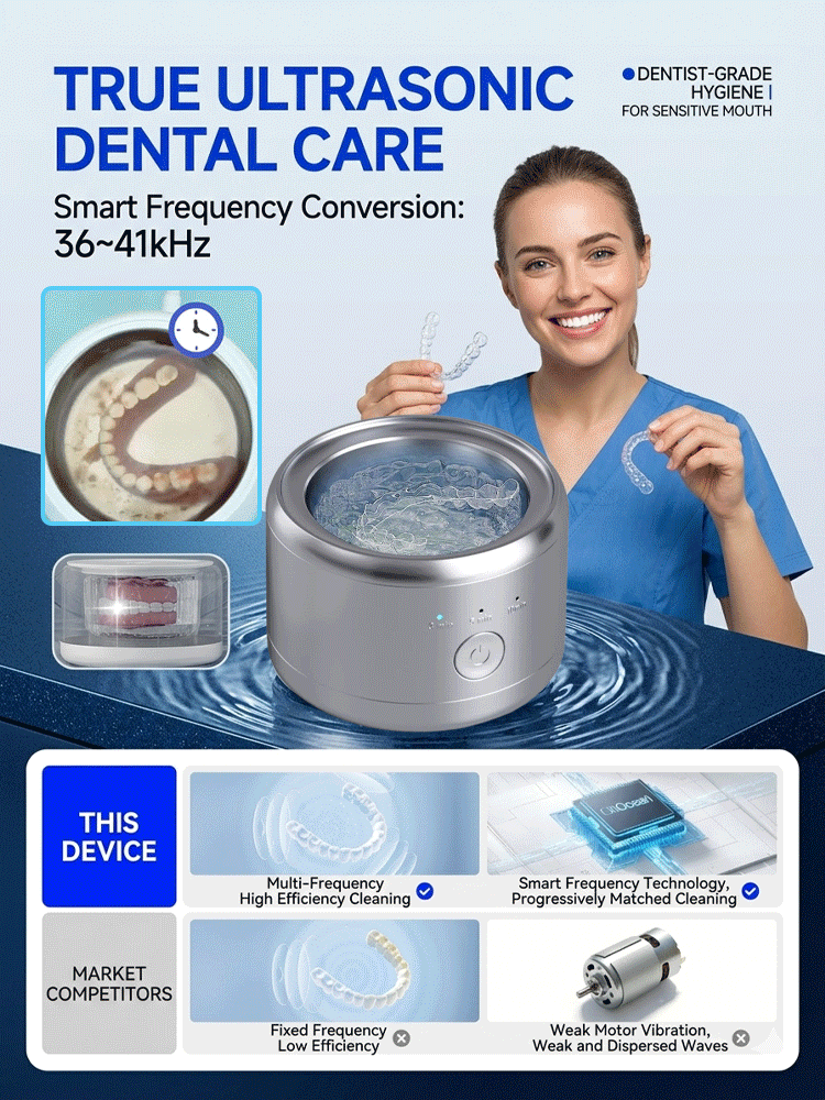 Deep-Clean Your Dentures in Just 5 Minutes: Professional Ultrasonic + UV Technology Kills 99.9% of Bacteria 🦷