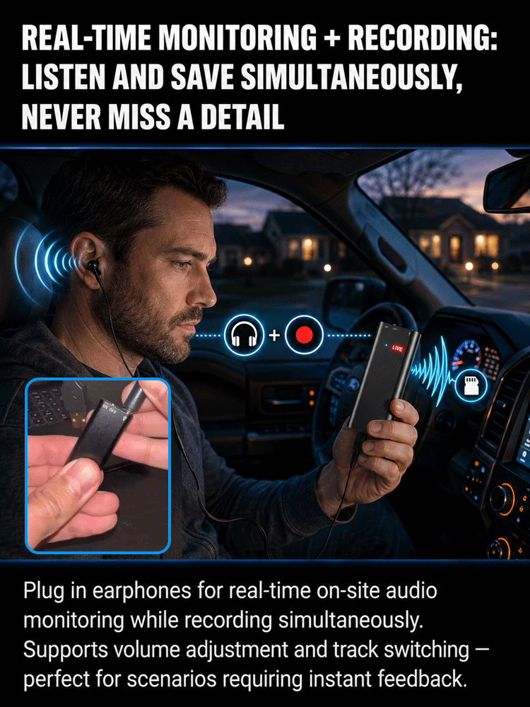 [300-hour battery life] One-click hidden voice recorder