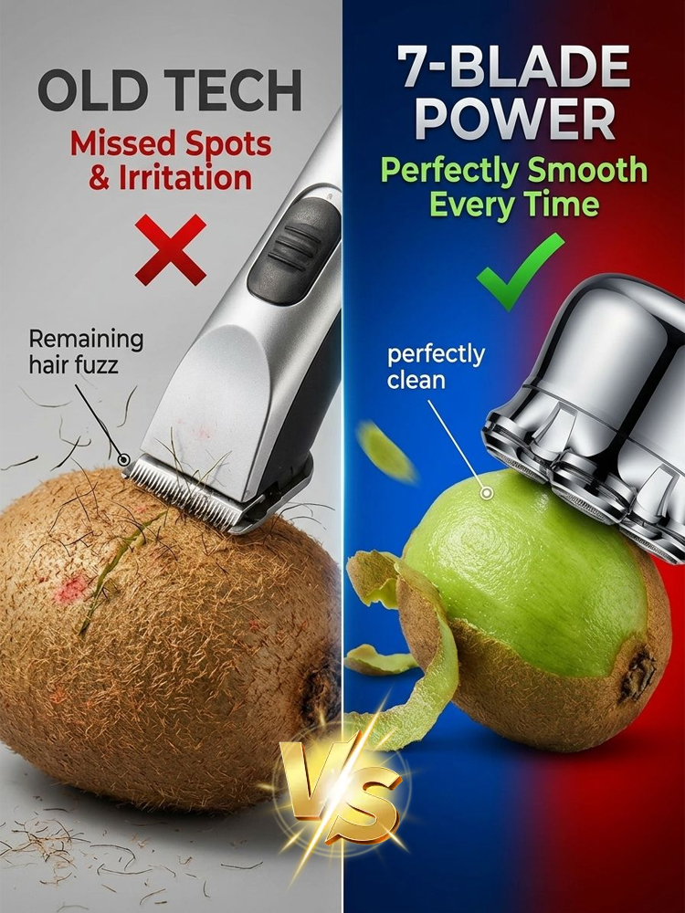 99.99% UVC sterilization; multi-functional, meeting shaving needs for head, face, body, and intimate areas. 100% waterproof.
