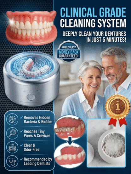 Deep-Clean Your Dentures in Just 5 Minutes: Professional Ultrasonic + UV Technology Kills 99.9% of Bacteria 🦷