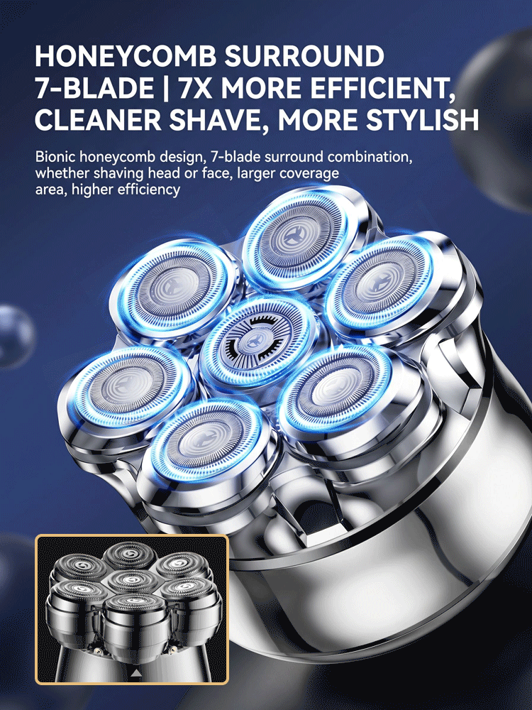 99.99% UVC sterilization; multi-functional, meeting shaving needs for head, face, body, and intimate areas. 100% waterproof.