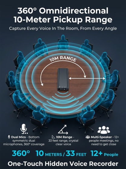 [300-hour battery life] One-click hidden voice recorder
