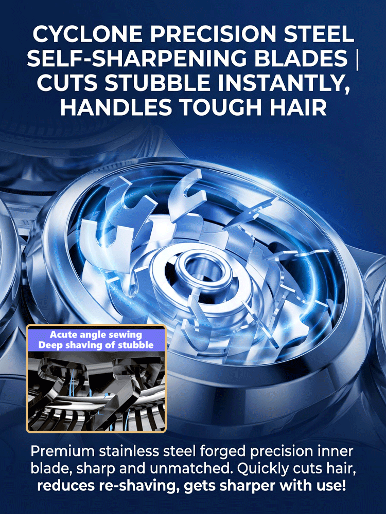99.99% UVC sterilization; multi-functional, meeting shaving needs for head, face, body, and intimate areas. 100% waterproof.