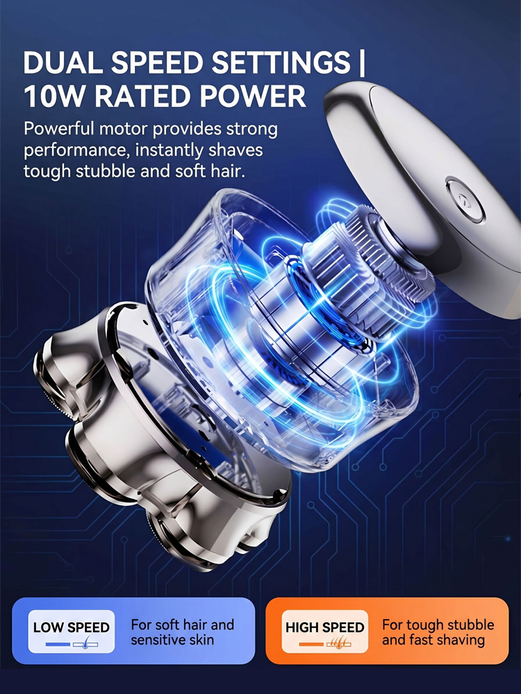 99.99% UVC sterilization; multi-functional, meeting shaving needs for head, face, body, and intimate areas. 100% waterproof.