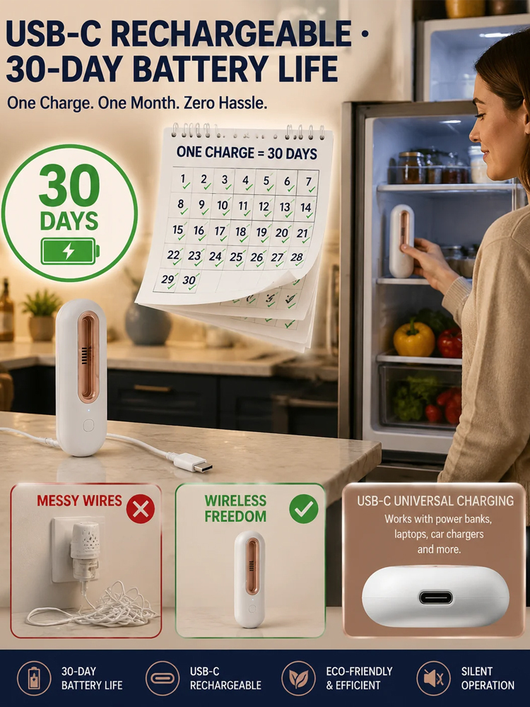 🚀 Active Oxygen Deodorizer: 1 click to double freshness, No more smelly fridge!