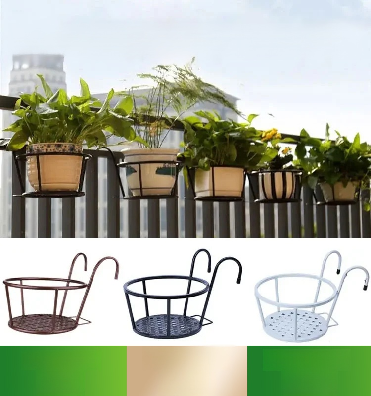 ที่วางกระถางดอกไม้กลมแบบแขวนราวระเบียงบ้าน