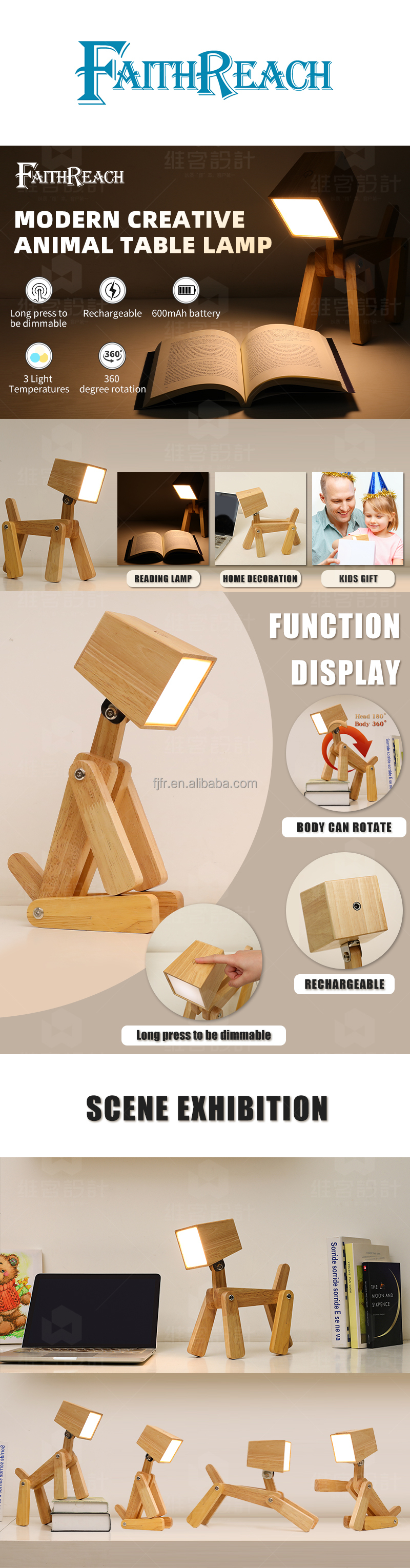 🐾Adorable Adjustable Puppy LED Wooden Reading Lamp with Touch Switch! 📚